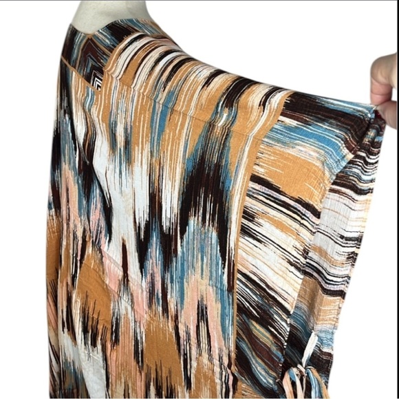 NWT Vince Camuto Cream Sand Multi Ikat V-Neck Tassels Boho Kimono Duster Sz OS - Picture 7 of 7